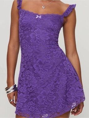 Princess Polly Purple Floral Lace Mini Dress with Ruffle Straps